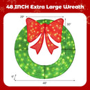 48 Inch Pre-Lit Lighted Christmas Mesh Wreath with Bow and 200 LED Bulbs