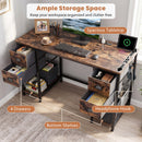 48-Inch Computer Desk with Power Outlet & 4 Fabric Drawers