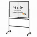 48" x 36" Double-Sided Mobile Whiteboard with Lockable Wheels