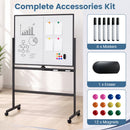 48" x 36" Double-Sided Mobile Whiteboard with Lockable Wheels