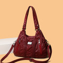 Real Washed Leather Woven Commuter Shoulder Bag