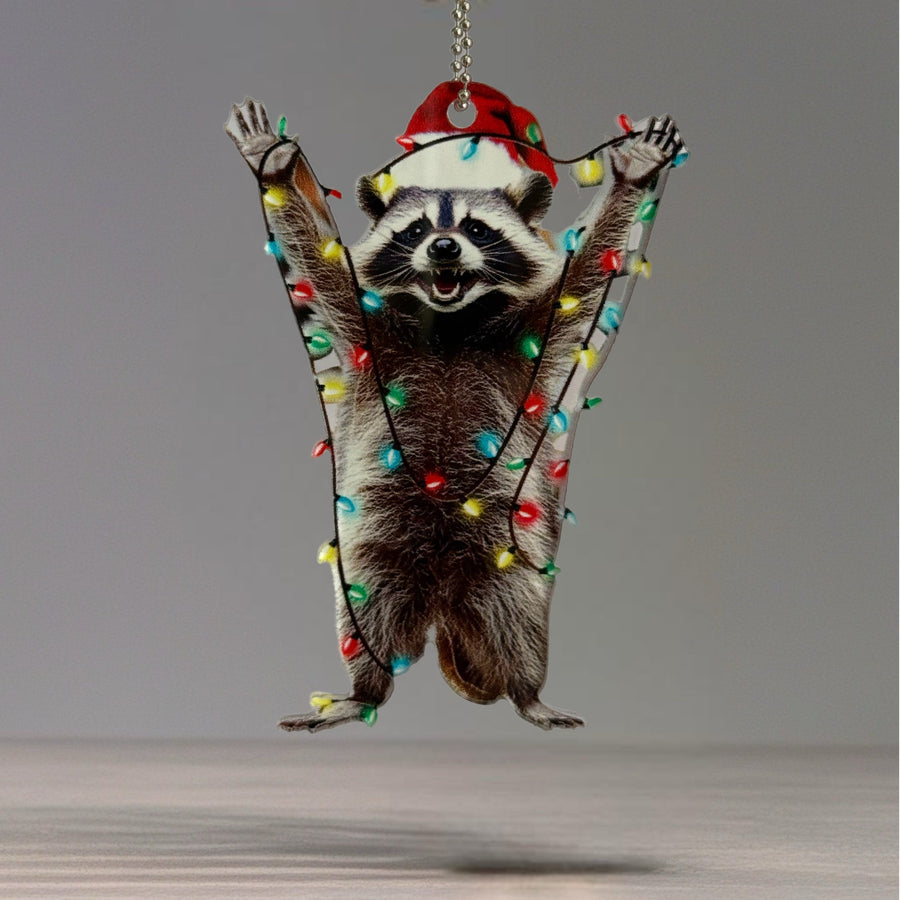 Christmas Lights Raccoon Charm - Tumbler Handle Charm