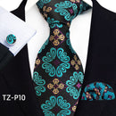Mens Plaid Formal Tie Pocket Square And Cufflinks Three-Piece Set