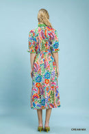 Umgee Mix Floral Midi Dress with Ruffle Trim