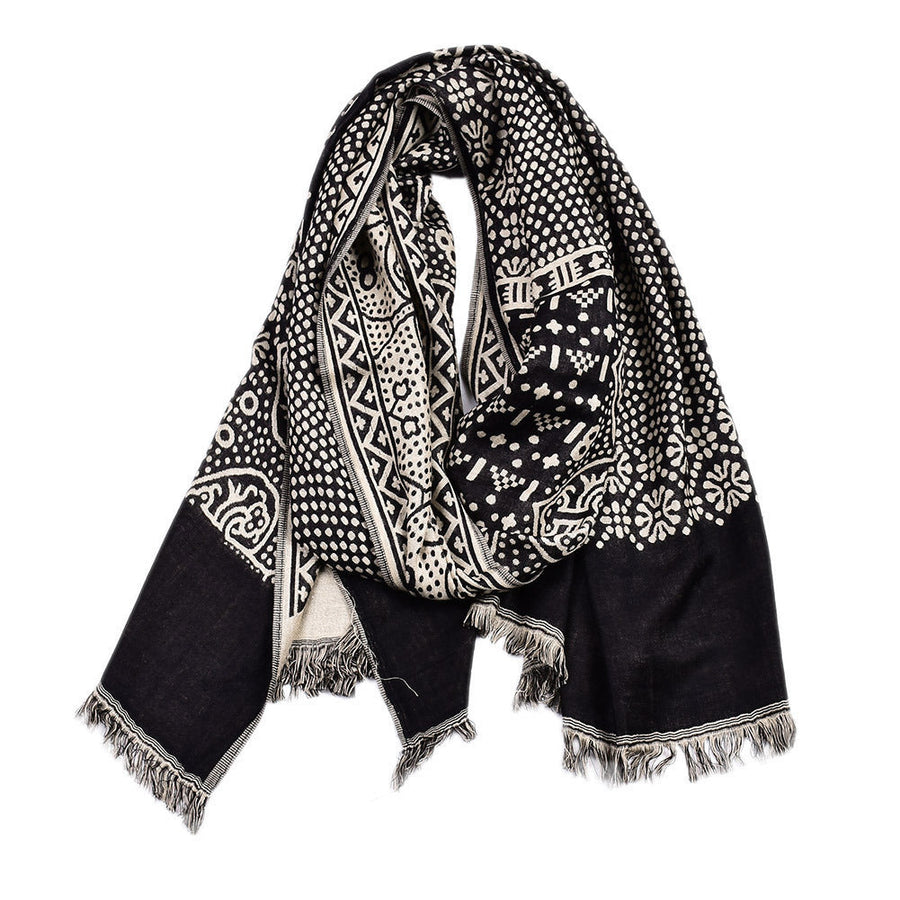 Cotton Linen Yarn-dyed Ethnic Style Scarf