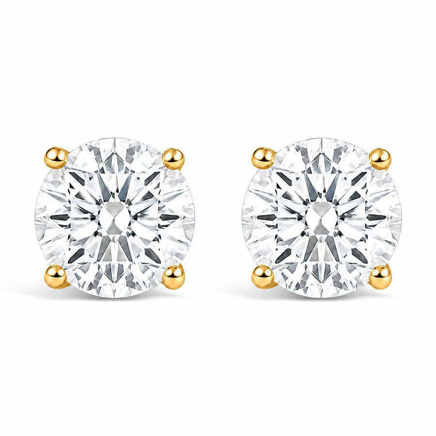 IGI Certified 14K Yellow Gold 1.00 Cttw Round Lab Grown Diamond Solitaire Stud Earrings