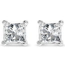 AGS Certified 14K White Gold 1.0 Cttw 4-Prong Set Princess-Cut Solitaire Diamond Push Back Stud Earrings (I-J Color, SI2-I1 Clarity)