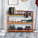2-Tier Acacia Wood Shoe Rack with 4 Side Metal Hooks