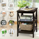 3-Tier Nightstand End Table with X Design Storage