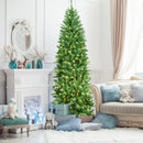 6 Feet PVC Hinged Pre-lit Artificial Fir Pencil Christmas Tree with 150 Lights