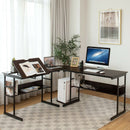 L-Shaped Computer Desk with Tiltable Tabletop