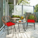 3-Piece Rattan Bistro Set with Cushions and Glass Table