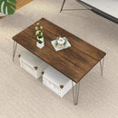43.5 Inch Wooden Rectangular Coffee Table with Metal Legs