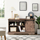 Sliding Barn Door TV Stand with Adjustable Shelf Cabinet-Dark Walnut