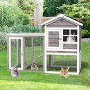 2-Story Wooden Rabbit Hutch with Running Area-Gray