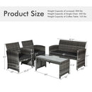 4 Pieces Patio Rattan Furniture Set with Glass Table and Loveseat-Gray