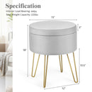 Round Velvet Storage Ottoman Footrest Stool Vanity Chair with Metal Legs