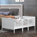 2-in-1 Convertible Kids Wooden Bedroom Furniture with Guardrails-White