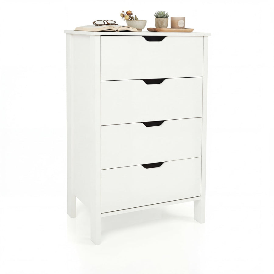4-Drawer Dresser Wooden Nightstand with Anti-Tipping Kits-White