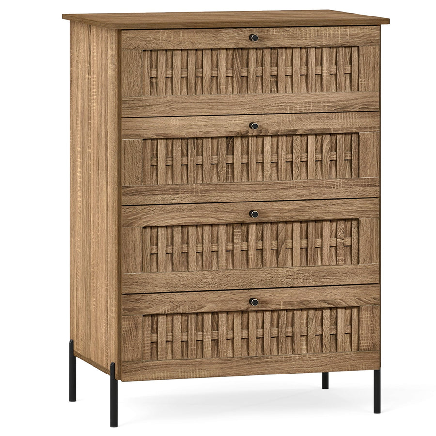 4-Drawer Dresser with Interlocking Mechanism and Metal Legs for Bedroom-Oak