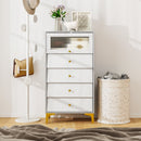 4 Drawer Modern Storage Cabinet with Flip Up Fluted Glass Door-Gray and White