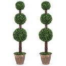 4 FT Artificial Triple Ball Boxwood Tree with Cement-filled Retro Planter Set of 2