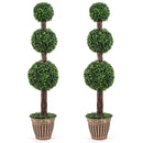 4 FT Artificial Triple Ball Boxwood Tree with Cement-filled Retro Planter Set of 2