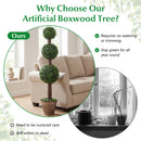 4 FT Artificial Triple Ball Boxwood Tree with Cement-filled Retro Planter Set of 2