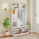 4-In-1 Hall Tree with Coat Rack and Flip Drawers for Entryway Mudroom