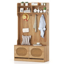 4-In-1 Hall Tree with Coat Rack and Flip Drawers for Entryway Mudroom