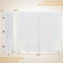 4-Panel Pegboard Display Stand Folding Room Divider with Solid Wood Frame-White
