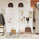 4-Panel Pegboard Display Stand Folding Room Divider with Solid Wood Frame-White