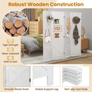 4-Panel Pegboard Display Stand Folding Room Divider with Solid Wood Frame-White
