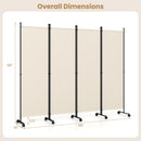 4-Panel Room Divider with Lockable Wheels - 87" x 68"