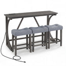 4-Piece Bar Table Set with Power Outlet & Upholstered Stools