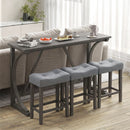 4-Piece Bar Table Set with Power Outlet & Upholstered Stools