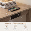 4-Piece Counter Height Dining Table Set with Power Outlet Solid Rubber Wood Kitchen Table