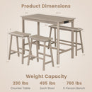 4-Piece Counter Height Dining Table Set with Power Outlet Solid Rubber Wood Kitchen Table