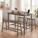4-Piece Counter Height Dining Table Set with Power Outlet Solid Rubber Wood Kitchen Table