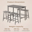 4-Piece Counter Height Dining Table Set with Power Outlet Solid Rubber Wood Kitchen Table