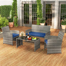 4 Piece Patio Conversation Set Rattan Chair Loveseat and Table Set