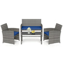 4 Piece Patio Conversation Set Rattan Chair Loveseat and Table Set