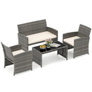 4 Piece Patio Conversation Set Rattan Chair Loveseat and Table Set