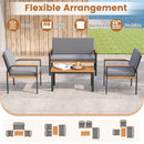 4 Piece Patio Furniture Set with Coffee Table and Loveseat with Removable Cushions-Gray