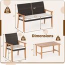4 Piece Patio Furniture Set PE Rattan Porch Chairs with Acacia Wood Coffee Table and Soft Cushions-White