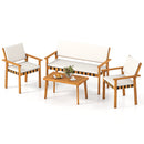 4 Piece Patio Furniture Set with Coffee Table for Backyard and Garden-White