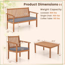 4 Piece Patio Wood Furniture Set Acacia Wood Sofa Set with Loveseat