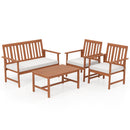 4 Pieces Acacia Wood Furniture Set with Seat Cushions and Robust Wood Frame-White