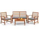 4 Pieces Outdoor Furniture Set with Stable Acacia Wood Frame