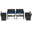 4 Pieces Patio Furniture Set with Tempered Glass Tabletop and Removable Cushion